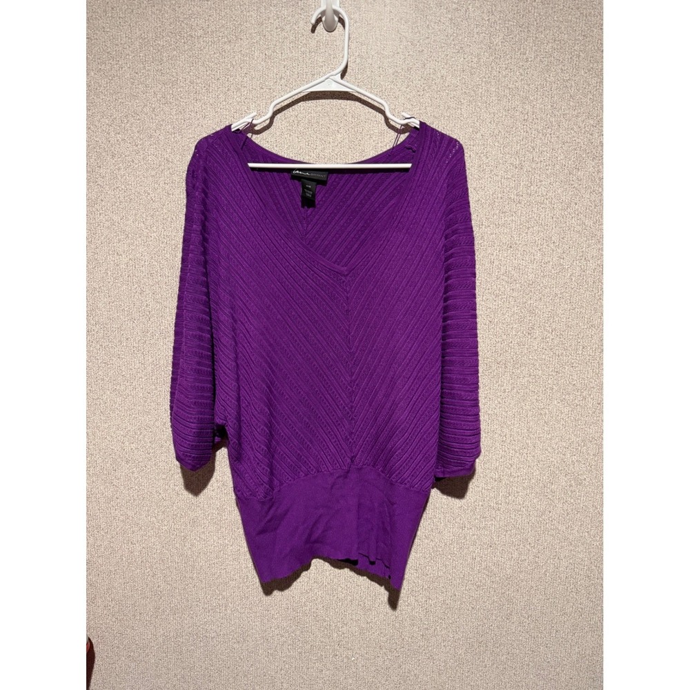Lane Bryant Purple V-Neck Dolman‎ Sleeve Pointelle Knit Sweater Womens 14/16
